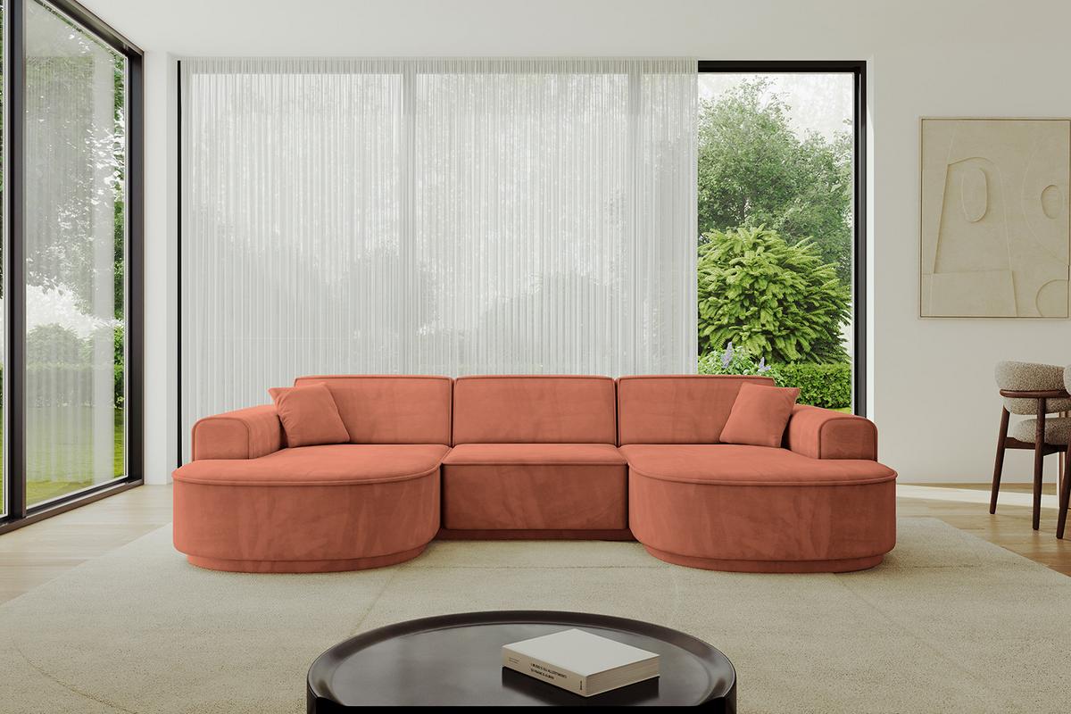 WOHNLANDSCHAFT MARI-U1-v3 - 303x171x83 cm Koralle Velours - Koralle/Schwarz, Holzwerkstoff/Kunststoff (303/83/171cm) - ALTDECOR