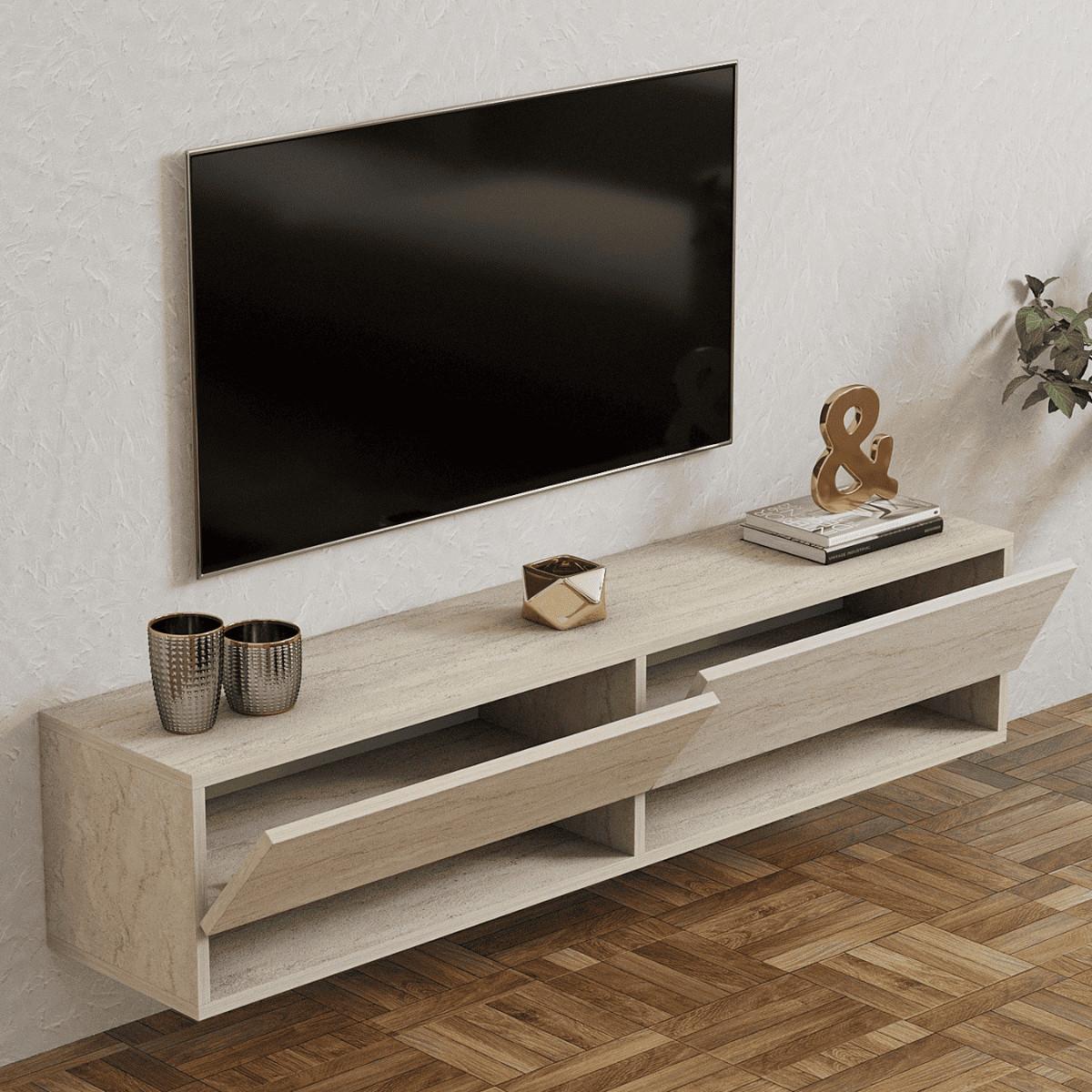 TV-MÖBEL mit 2 klapptüren travertin-dekor arges 30/31/141 cm - Beige, Holzwerkstoff (35/31/30cm) - Calicosy