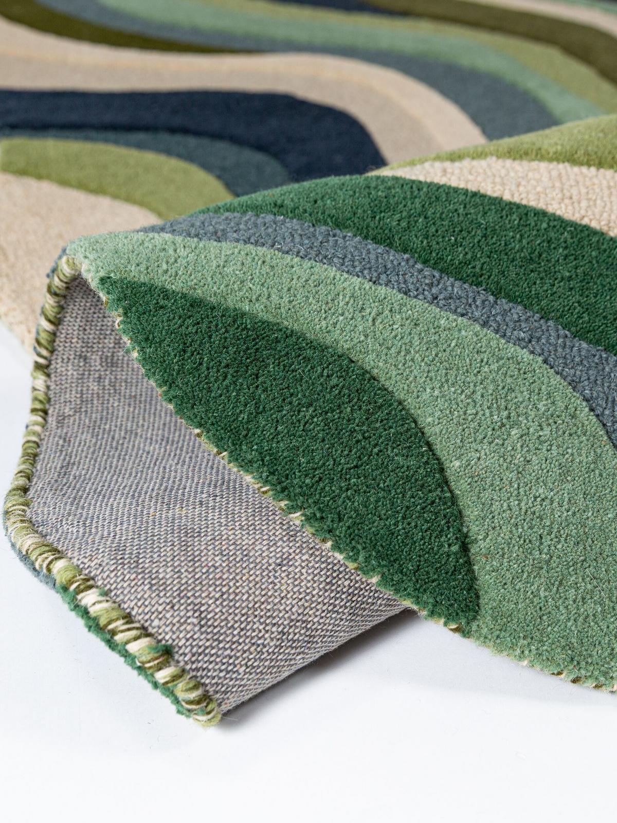 WOLLTEPPICH handgetuftet EFFRA, Wellen-Swirl, Erdtöne-Grün, 200 x 290 cm - Grün, Textil (200/290cm) - KADIMA DESIGN