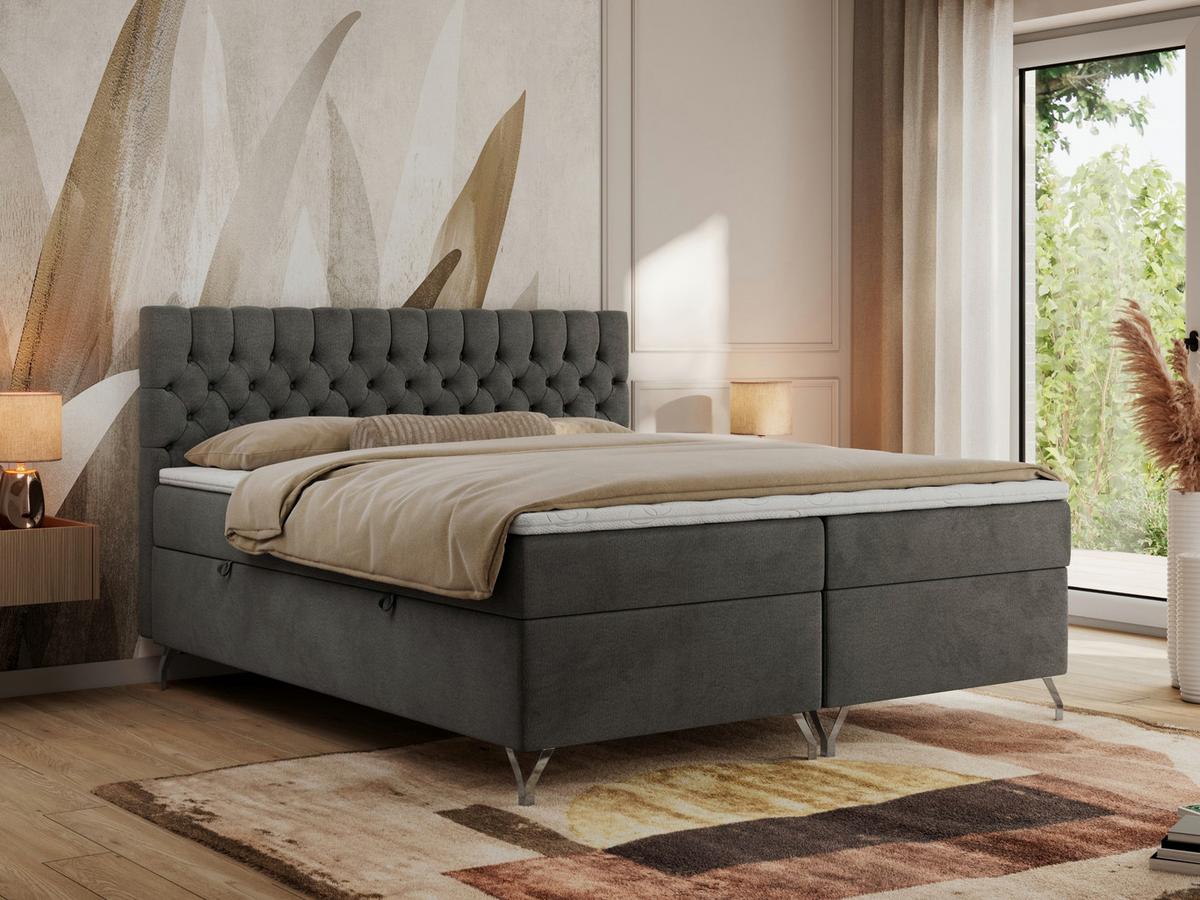 BOXBETT GRIMALDI 200/200 Dunkelgrau Velvet - H3 - Dunkelgrau, Holz/Textil (200/200cm) - MKS