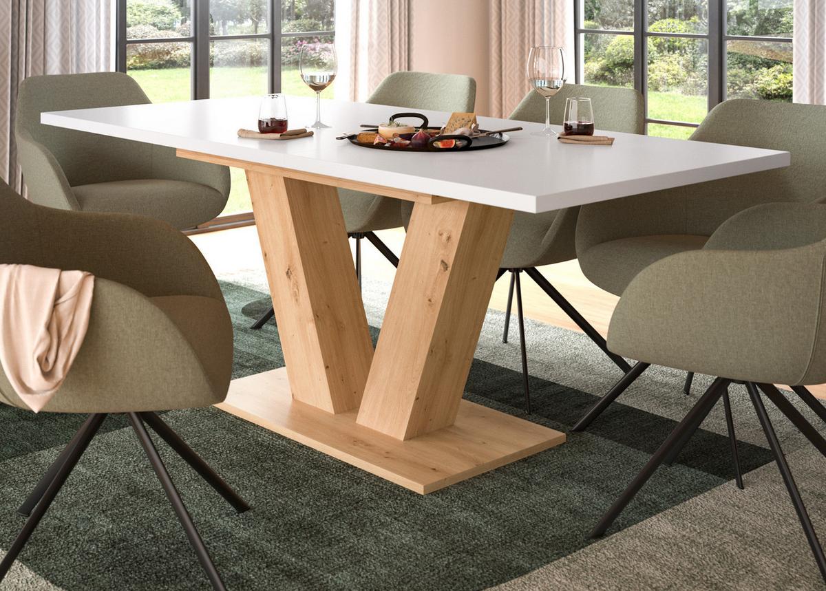 ESSTISCH weiß, Eiche Artisan, Küchentisch ausziehbar 150 - 190 cm - Weiß/Eiche Artisan, Holzwerkstoff/Metall (150/90/76cm) - Inn.Furn