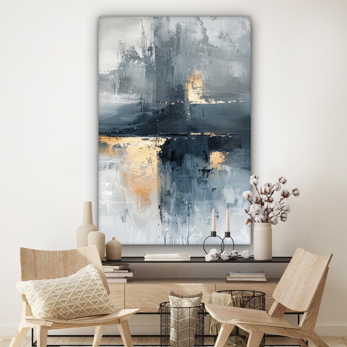 LEINWANDBILD Kunst - Grau - Gold - Abstrakt Deko Groß 90x140 cm - Dunkelgrau, Textil (90/140cm) - MuchoWow