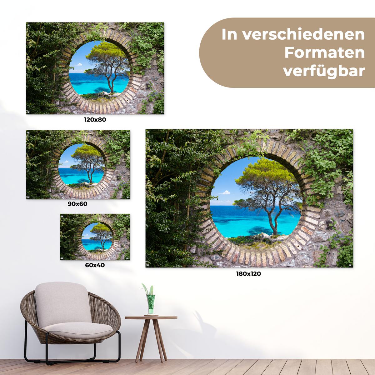 GARTENPOSTER Meer - Baum - Tropisch - Ausblick Poster für draußen 180x120 cm - Graubraun, Kunststoff (180/120/0.2cm) - OnlyWow