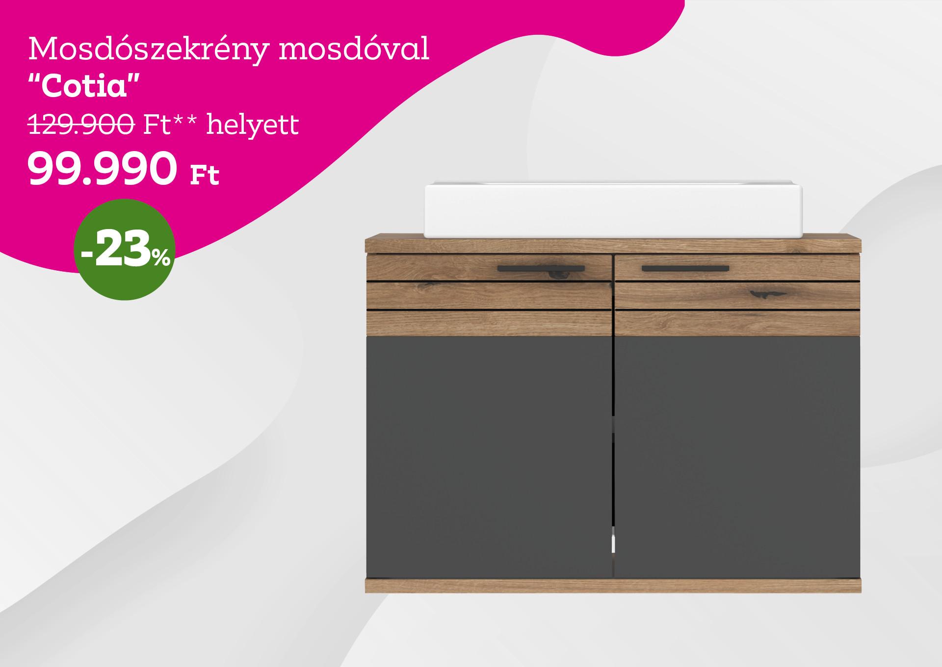 Mosdószekrény mosdóval Cotia 129900 Forint helyett 99990 Forint, kedvezmény mértéke 23%