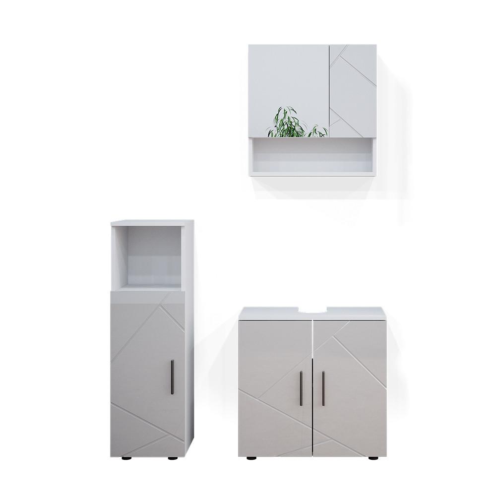 BADMÖBEL-SET Ronco Weiß Hochglanz 3 Teile - Weiß Hochglanz, Holzwerkstoff (60/192/30cm) - Livinity®