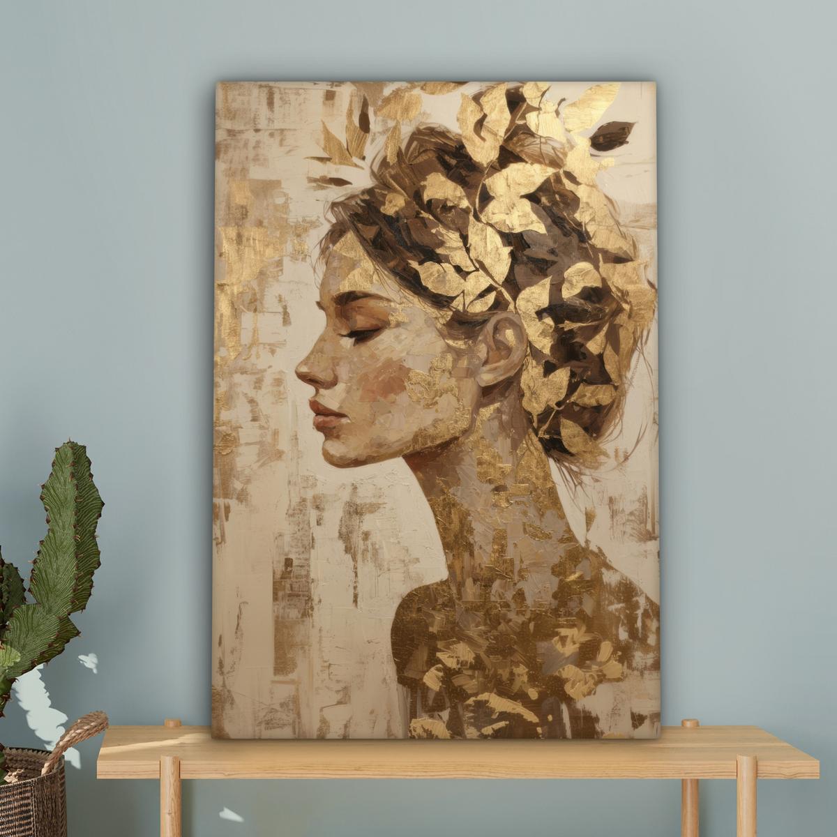 LEINWANDBILD Frau - Gold - Abstrakt - Textur Wanddeko Schlafzimmer 60x90 cm - Goldfarben, Textil (60/90cm) - MuchoWow