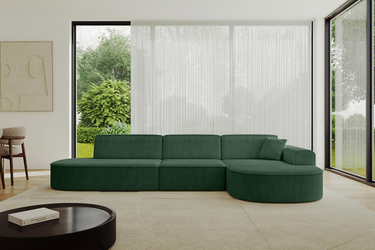 ECKSOFA Ottomane Rechts MARI-L2 - 328x171x79 cm Grün Cord - Schwarz/Grün, Holzwerkstoff/Kunststoff (171/328cm) - ALTDECOR
