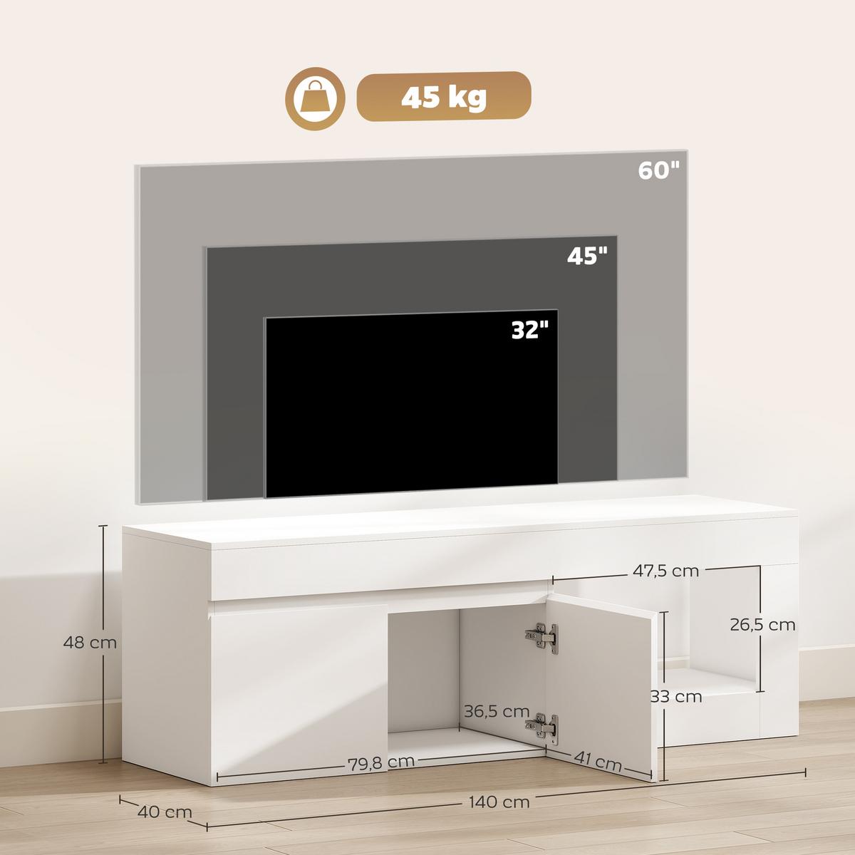 TV-LOWBOARD Spanplatte Weiß - Weiß, Holzwerkstoff (40/48/140cm) - HOMCOM