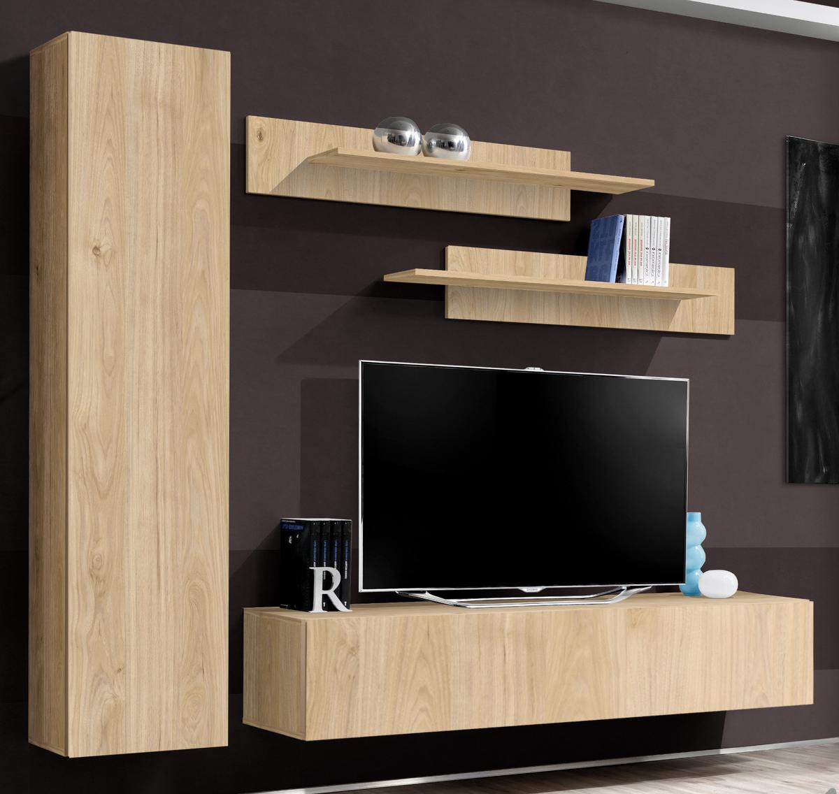 WOHNWAND Eiche Jackson 210 cm 4-teilig hängend, Anbauwand mit Push-to-Open - Eichefarben, Holzwerkstoff (210/170/40cm) - Inn.Furn
