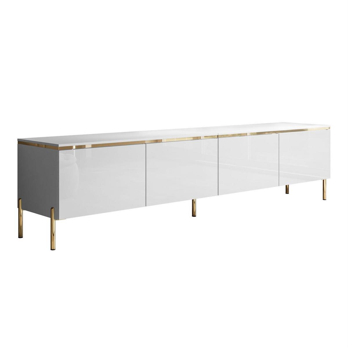 TV-RACK CELINE GLOSS 200 cm auf gerade goldenen Füßen - Weiß, Holzwerkstoff (200/49/40cm) - Lookway