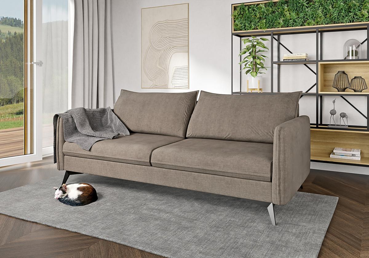 3-SITZER-SOFA Pulse Dunkelbeige Luxusmicrofaser - Beige/Schwarz, Holz/Textil (199/86/91cm) - S-Style Möbel