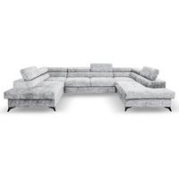 WOHNLANDSCHAFT Sorento U mit Schlaffunktion silber - Silberfarben/Schwarz, Textil/Metall (345/87/205cm) - Beautysofa