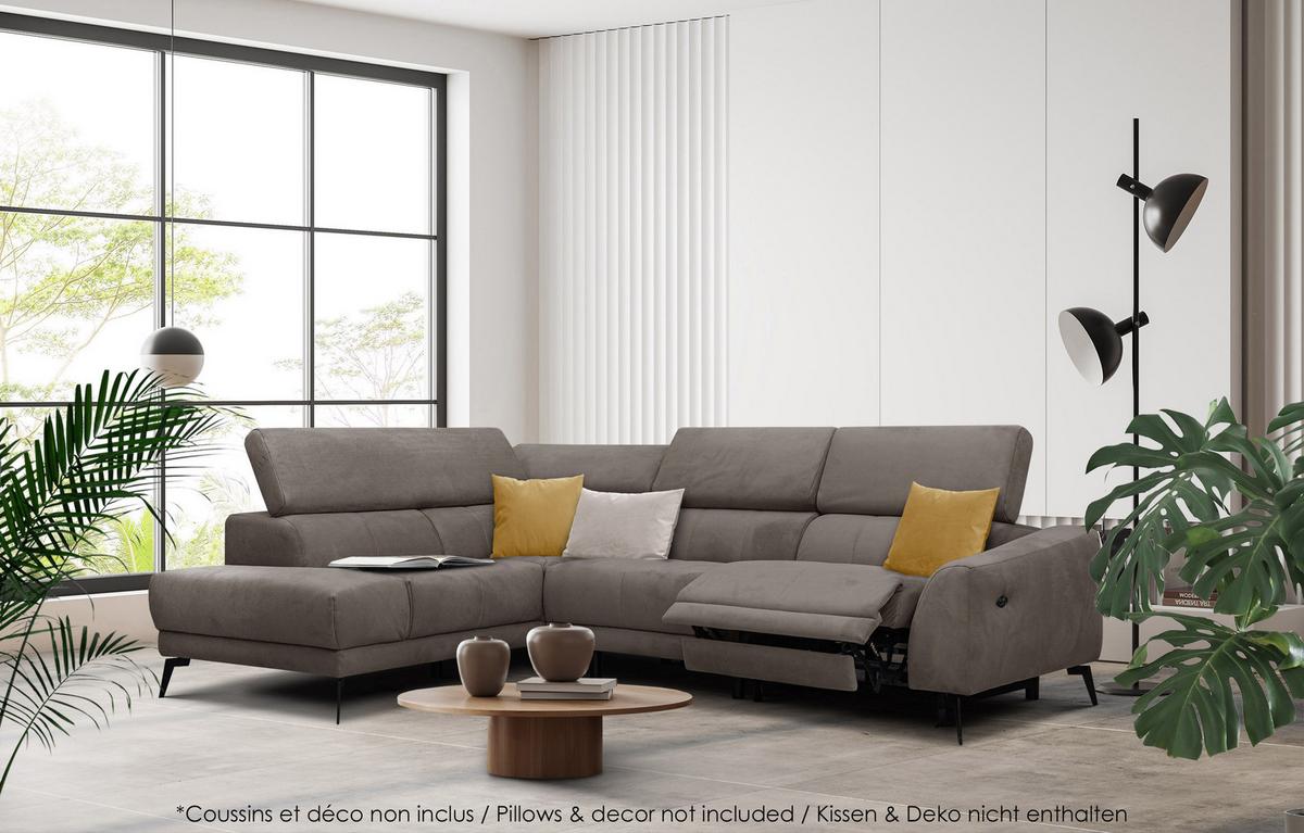 ECKSOFA LARS 5-Sitzer, 1 Relax, verstellbare Kopfstützen, taupe - Taupe/Schwarz, Holzwerkstoff/Textil (284/201cm) - Wozimo