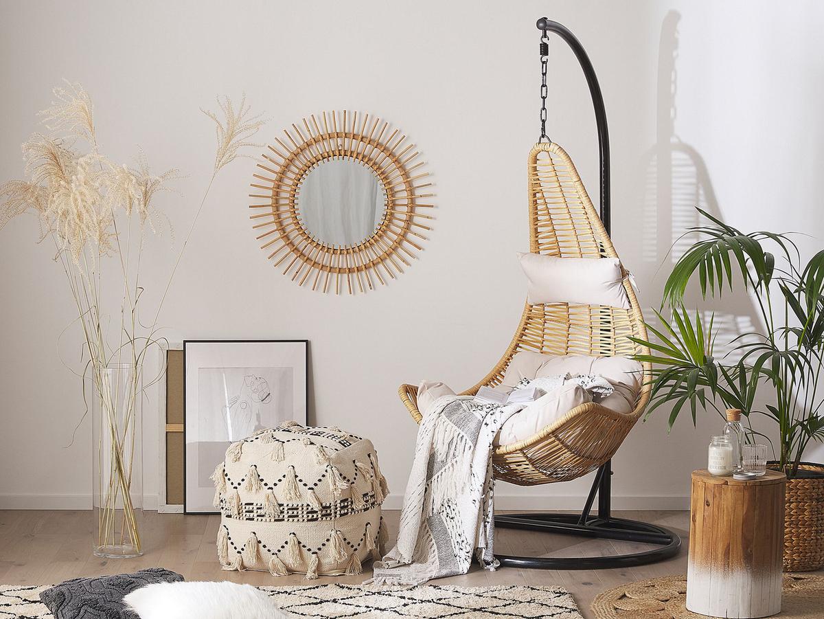 HÄNGESESSEL mit Gestell PE Rattan natürlich 95 cm Atri II - Beige, Kunststoff (95/200/95cm) - Beliani