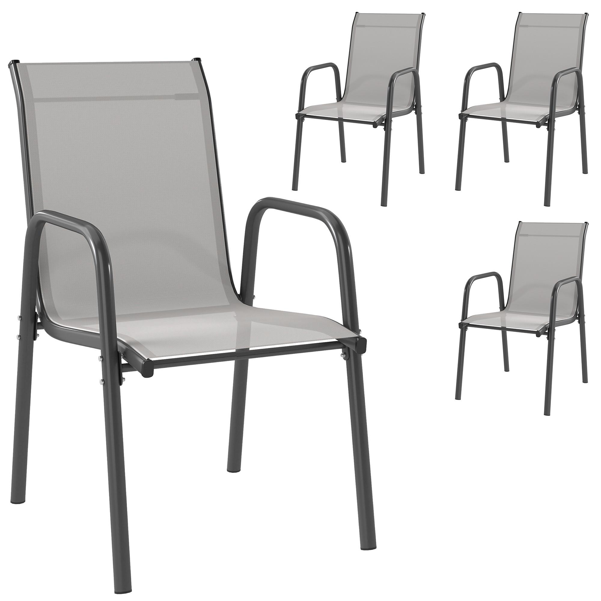GARTENSTÜHLE 4er Set Metall Netzstoff Hellgrau - Hellgrau, Textil/Metall (51/87/69cm) - Outsunny