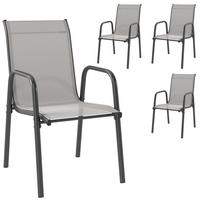 GARTENSTÜHLE 4er Set Metall Netzstoff Hellgrau - Hellgrau, Textil/Metall (51/87/69cm) - Outsunny