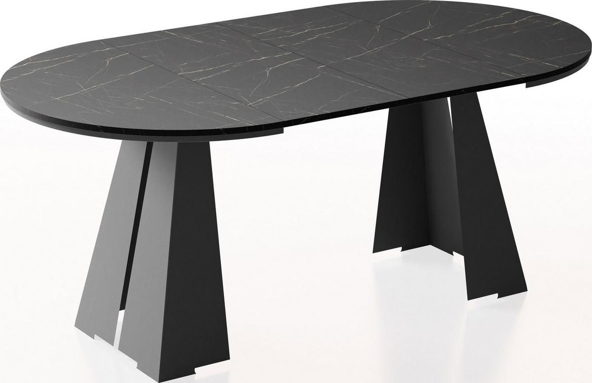 ESSTISCH Kova runder ausziehbarer, Marmor Schwarz 100-180/100/76 cm - Anthrazit/Schwarz, Holzwerkstoff/Metall (100/176/76cm) - WFL GROUP