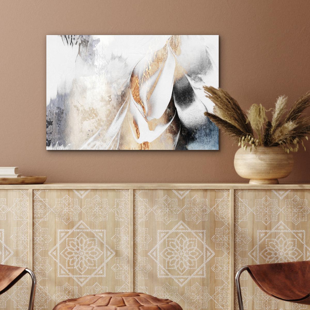 METALLBILD Luxus - Abstrakt - Gold - Weiß Wandbild 60x40 cm - Goldfarben, Metall (60/40cm) - MuchoWow