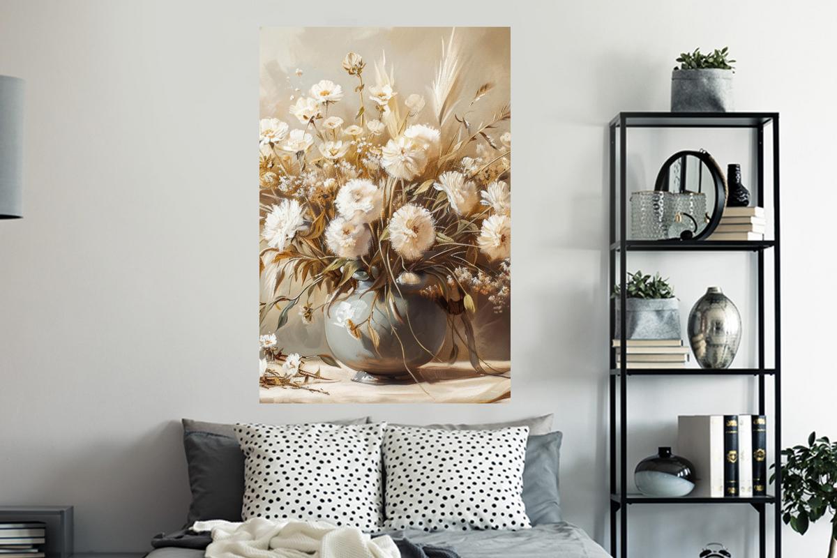 WANDTATTOO Blumen - Vase - Stilleben - Beige Wandaufkleber 80x120 cm - Creme, Kunststoff (80/120/0.1cm) - MuchoWow