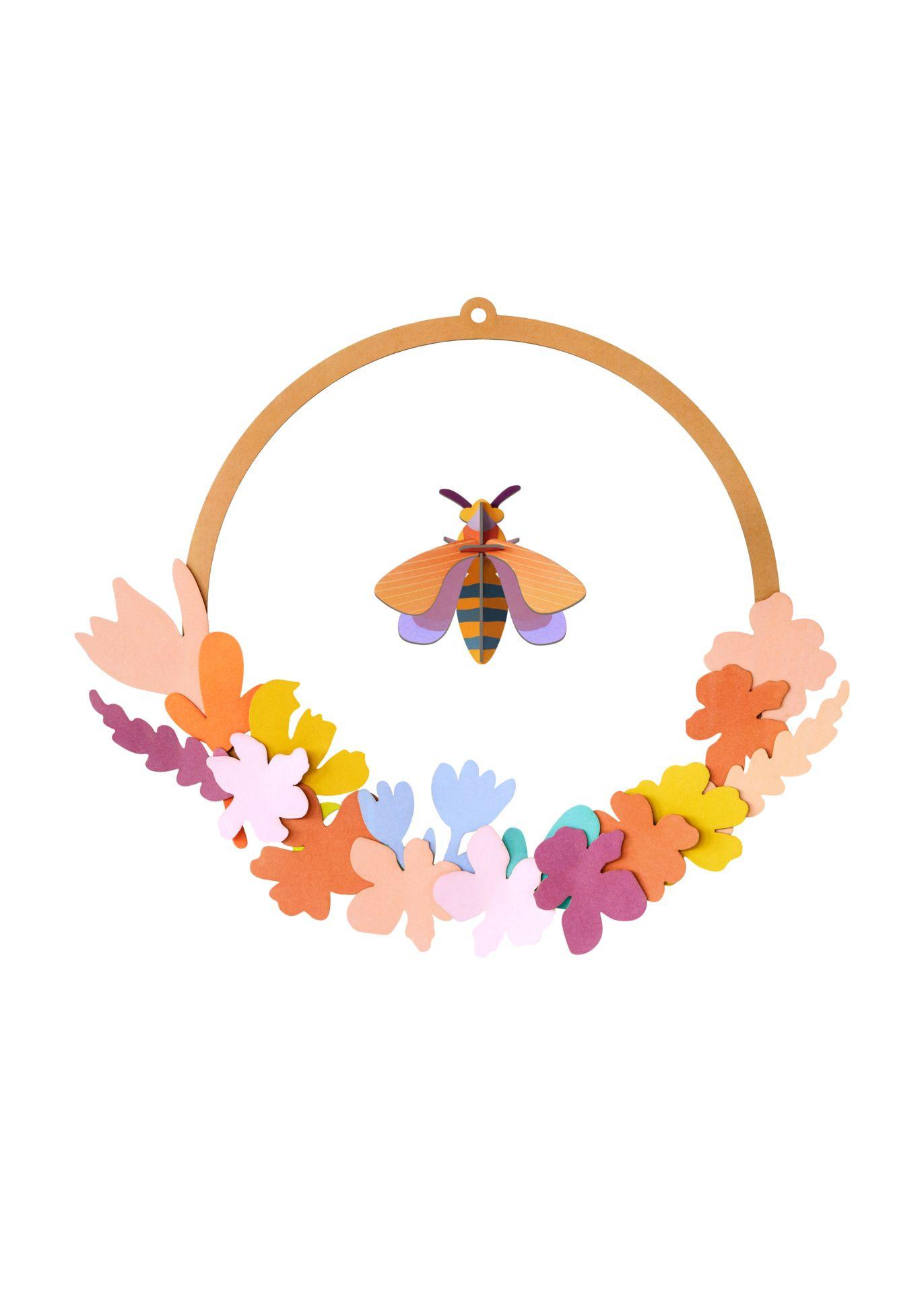 WANDDEKO Bienen-Blumenkranz 31/31 cm - Multicolor, Wellpappe (31/31/1cm) - Studio Roof