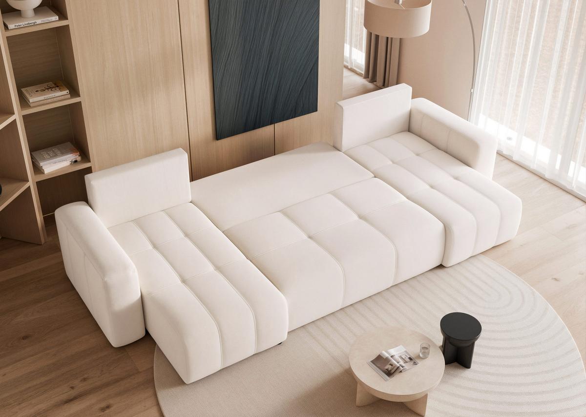WOHNLANDSCHAFT PEDRO mit Schlaffunktion und Bettkasten Creme - Creme, Holzwerkstoff/Kunststoff (318/79/145cm) - Idohome