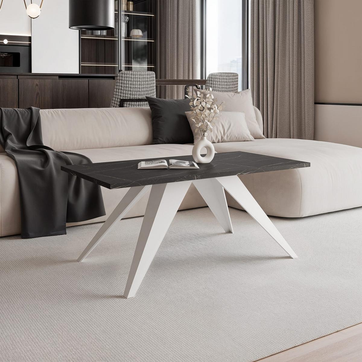 COUCHTISCH AIRA 120/60/48 cm Rechteckig, Weiß/Grigia Pietra (Steingrau) - Weiß/Grau, Metall (60/120/48cm) - Idohome
