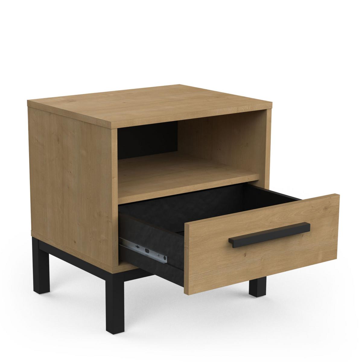 NACHTTISCH mit 1 Schublade und 1 Nische, Dekor Eiche und Mattschwarz Craft - L44,6 cm - Eschefarben, Holzwerkstoff (35.6/47.4/44.6cm) - Demeyere