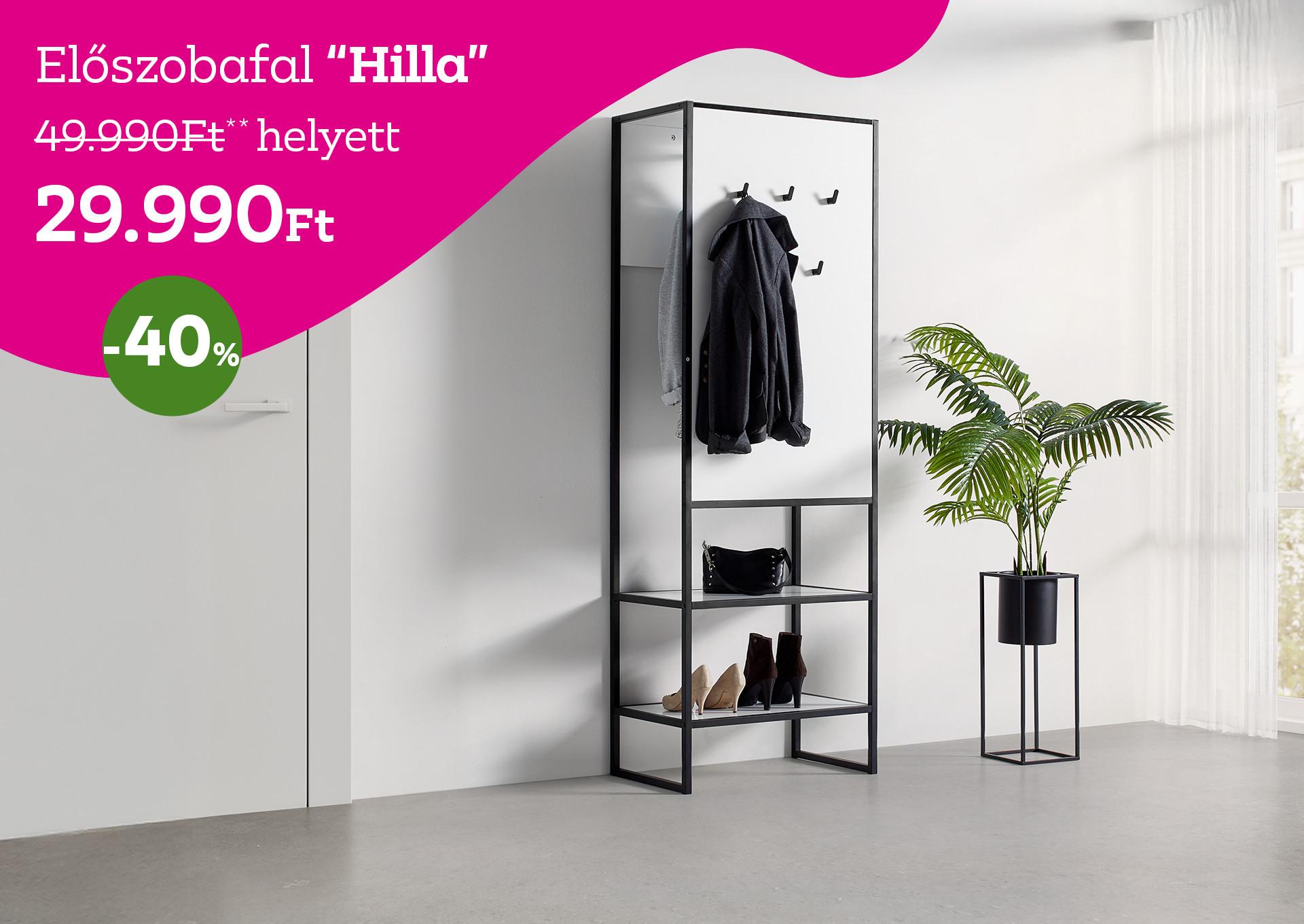 előszobafal  HILLA 49990 Forint helyett 29990 Forint kedvezmény mértéke 40%