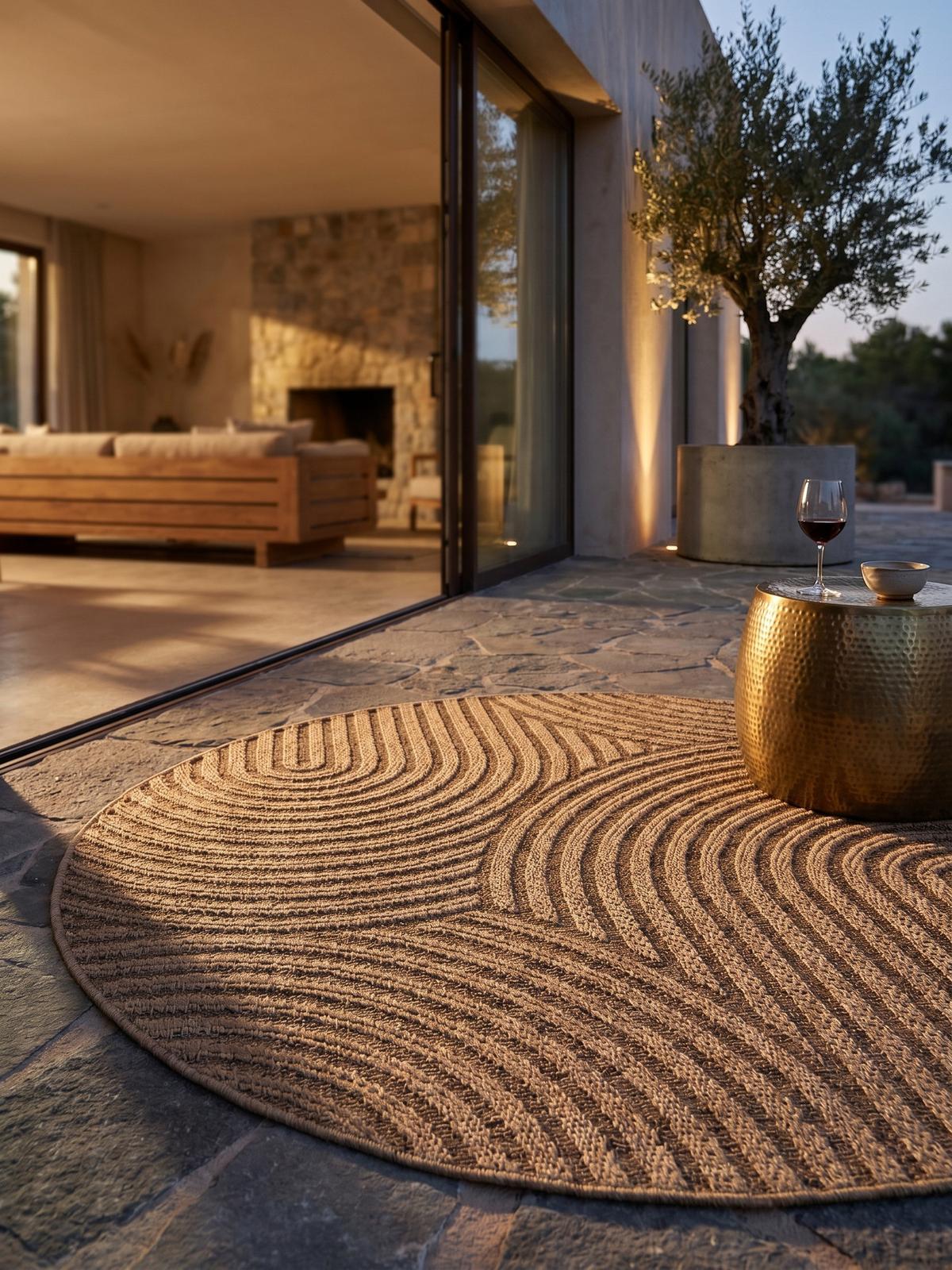 TEPPICH Outdoor ARLBERG in Beige, in Jute-Optik, Ø 160 cm - Beige, Textil (160/160cm) - KADIMA DESIGN