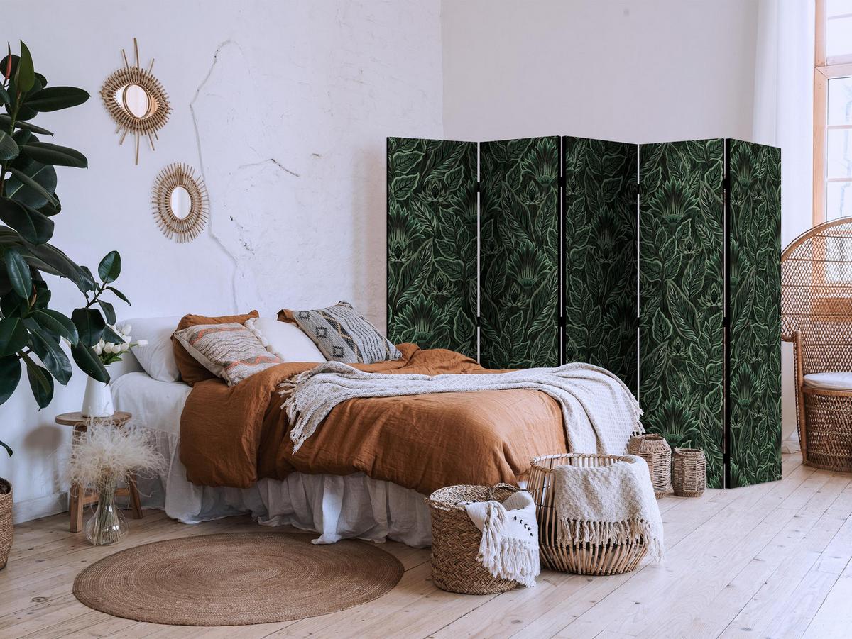 PARAVENT 5-tlg 225x172 cm Grüne Blätter - Grün, Holz/Textil (225/172/3cm) - Muralo