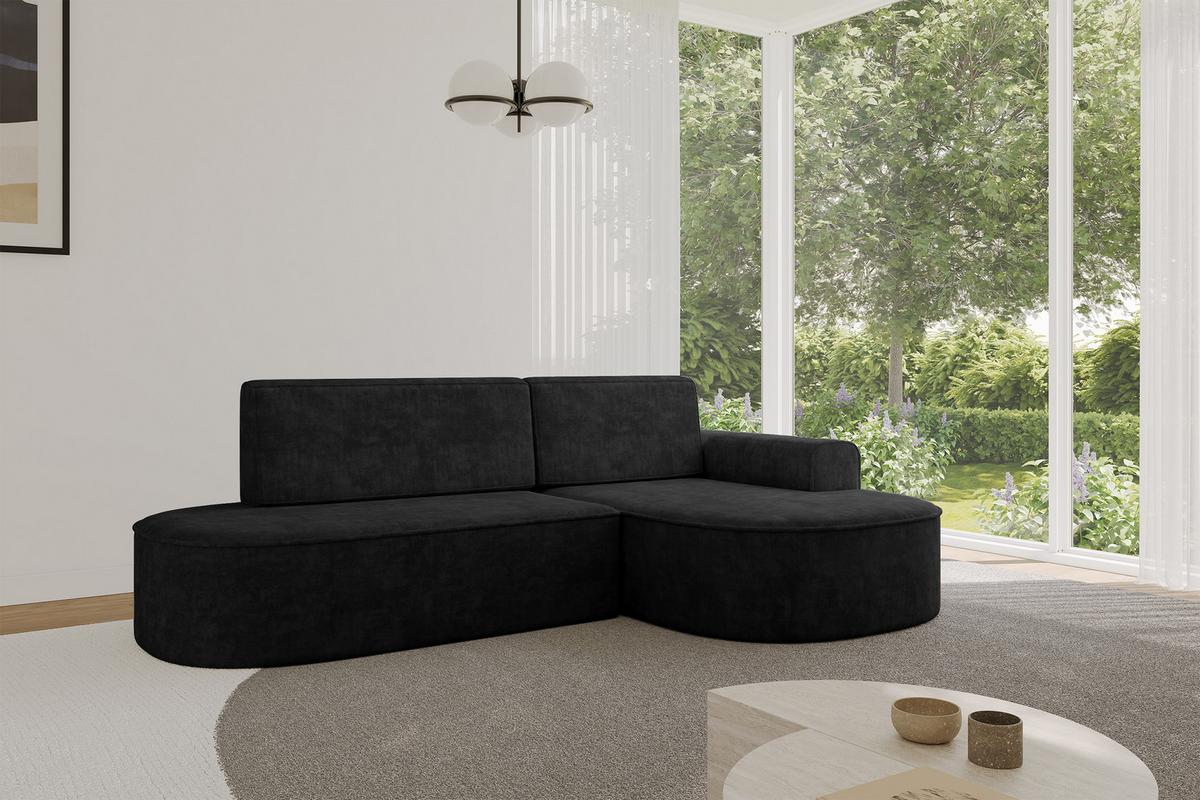 ECKSOFA mit Schlaffunktion und Bettkasten Ottomane Rechts MARI-L1-S - 283x167x73 cm Schwarz Velours - Schwarz, Holzwerkstoff/Kunststoff (167/283cm) - ALTDECOR