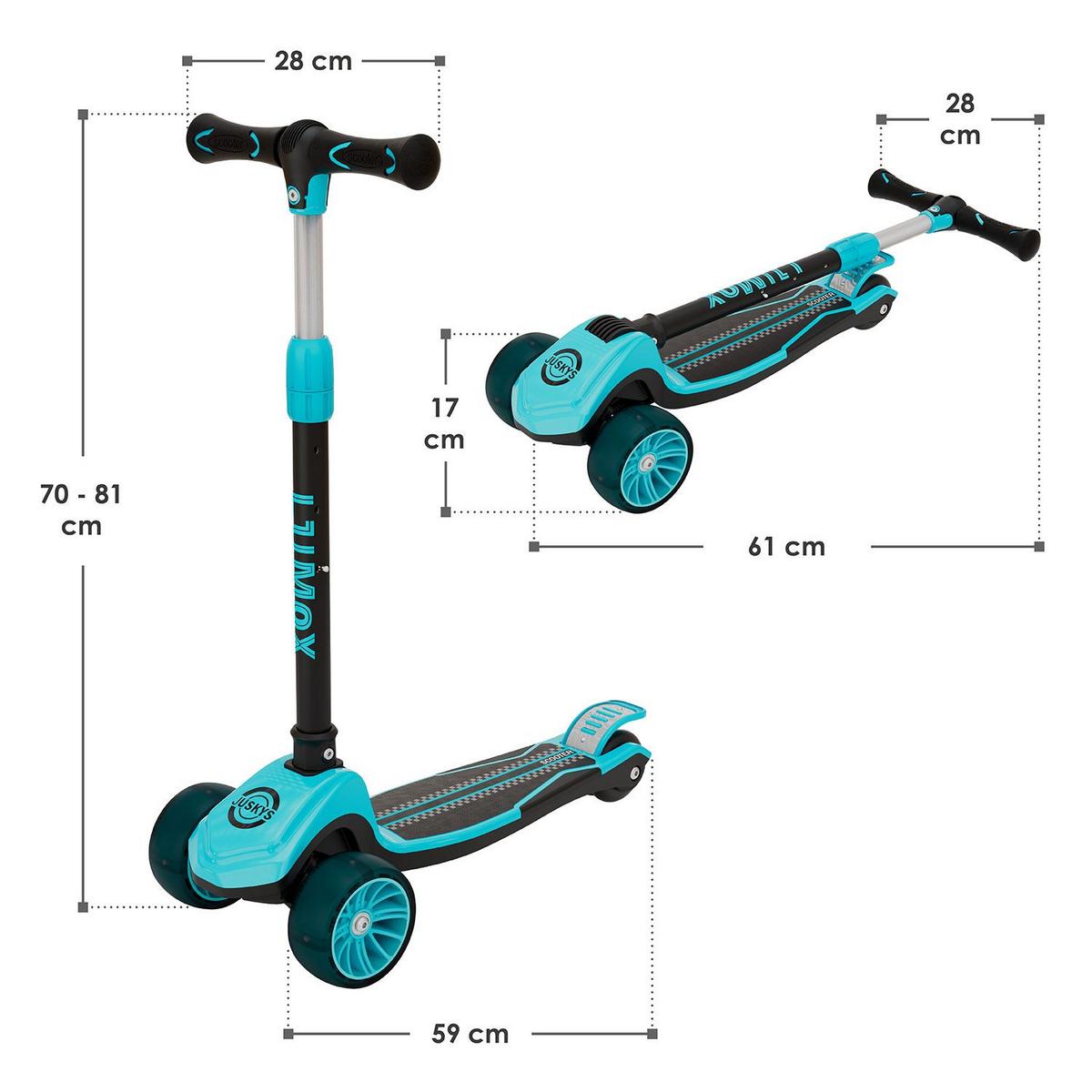 KINDERROLLER Lumox höhenverstellbarer Lenker inkl. Leuchtränder blau - Blau, Metall (28/59cm) - Juskys