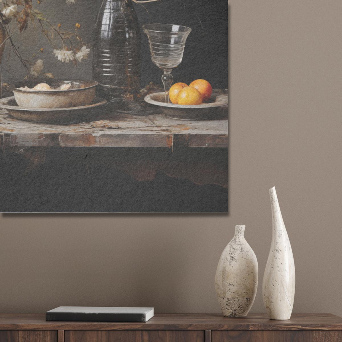 AKUSTIKBILD Stilleben - Blumen - Blumenstrauß - Vase - Wein Gemälde 80x60 cm - Schwarz, Kunststoff (80/60/0.9cm) - MuchoWow