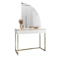 SCHMINKTISCH AURORA-Q GOLD in weiß Hochglanz auf goldenem Gestell mit rechts Spiegel - Weiß Hochglanz/Goldfarben, Holzwerkstoff/Metall (102/174/44cm) - Lookway