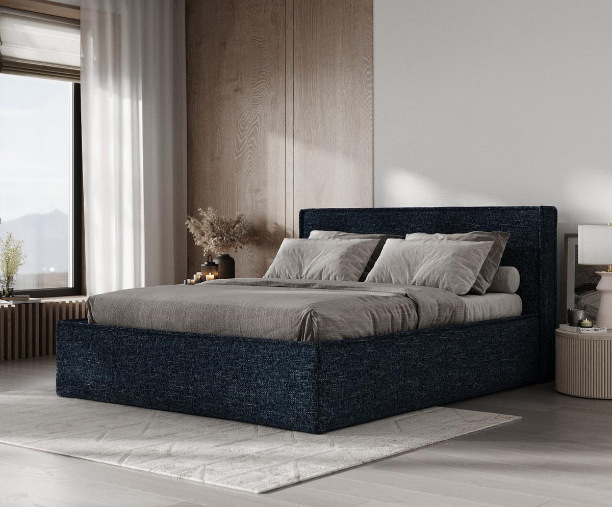 POLSTERBETT Sato mit Stauraum 200/200 cm Marineblau im Modesto Stoff - Schwarz/Naturfarben, Holz/Holzwerkstoff (200/200cm) - AltaBeds