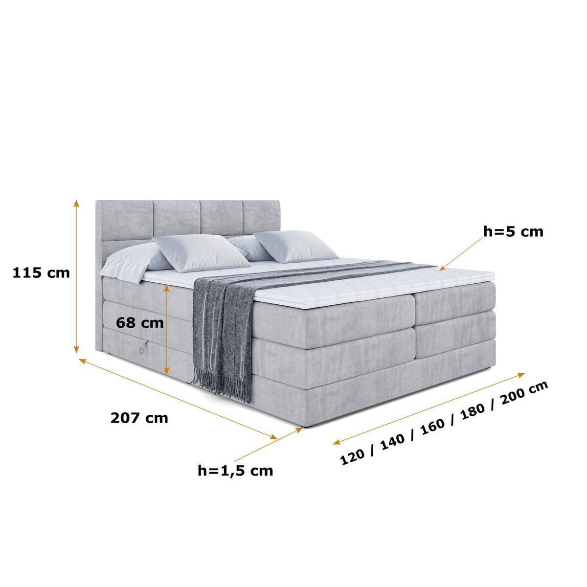BOXSPRINGBETT ARDENI KING - 140x200 - H3/H4 - Hellgrau - Hellgrau, Holzwerkstoff (140/200cm) - ALTDECOR