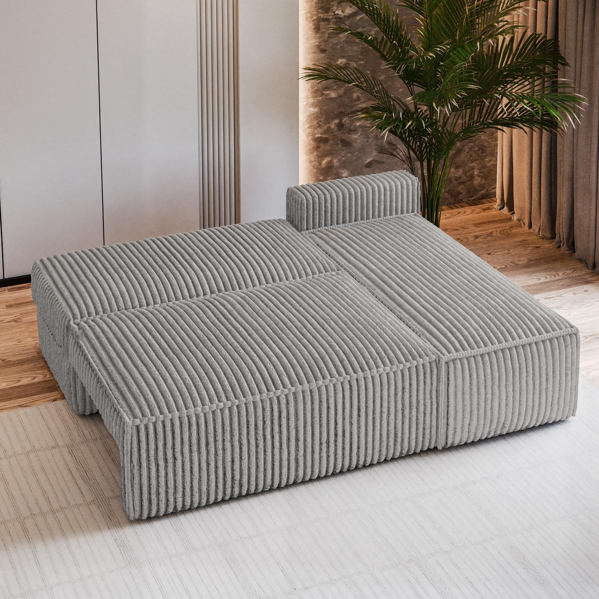ECKSOFA BRISO T Hellgrau Kordstoff mit Schlaffunktion - Grau, Holz/Kunststoff (200/140cm) - MASSENO