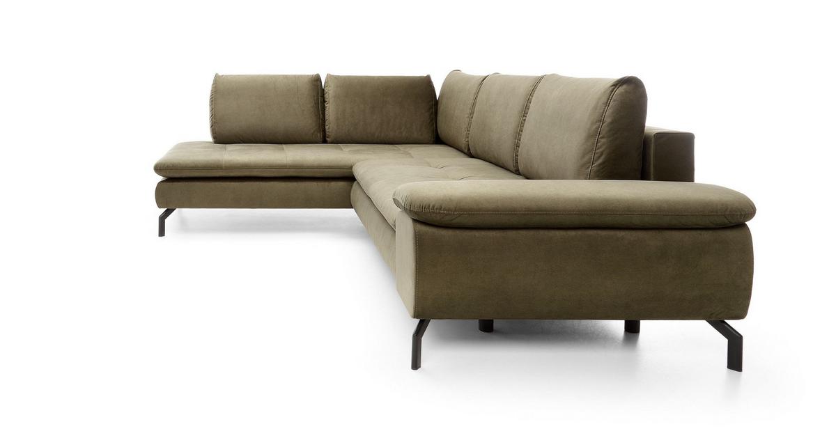 ECKSOFA VOLO Grün Plüsch-Stoff mit Schlaffunktion - Grün, Holz (271/206cm) - MASSENO