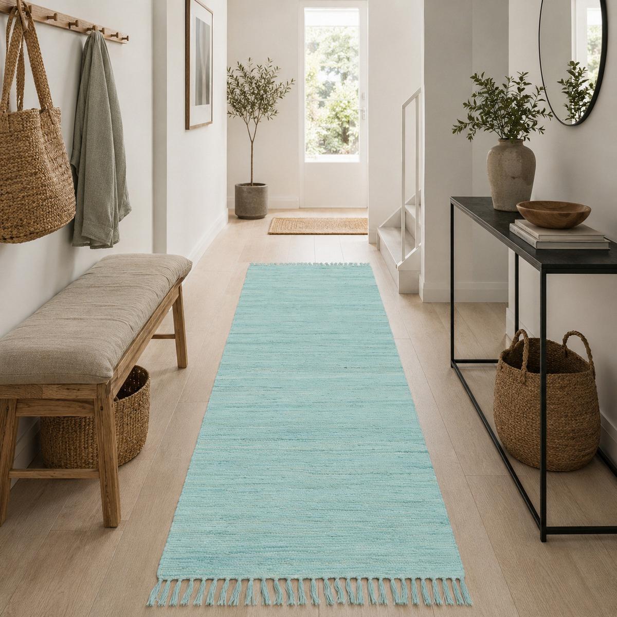 BAUMWOLLE NATUR TEPPICH LÄUFER JOLLY COTTON - Hellblau, Textil (90/160cm) - Pergamon