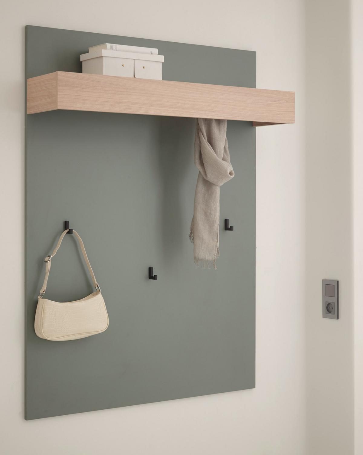 GARDEROBENPANEEL Salbei Grün mit Eiche, Wandgarderobe mit Kleiderstange, 100 x 135 cm - Salbeigrün/Eichefarben, Holzwerkstoff/Metall (100/135/25cm) - Furn.Design