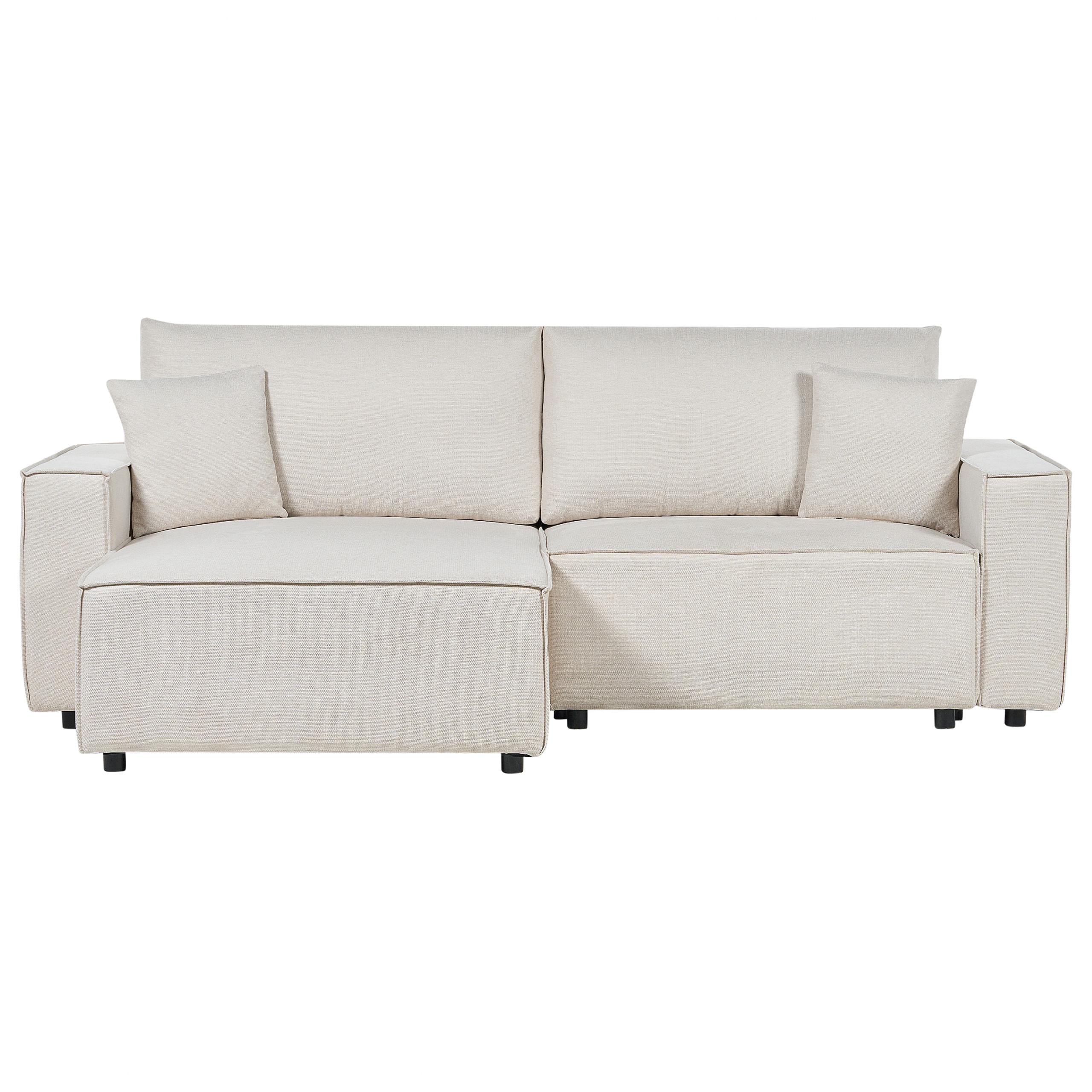 3-SITZER-ECKSOFA beige linksseitig mit Schlaffunktion Stauraum Karila - Beige, Textil (250/150cm) - Beliani