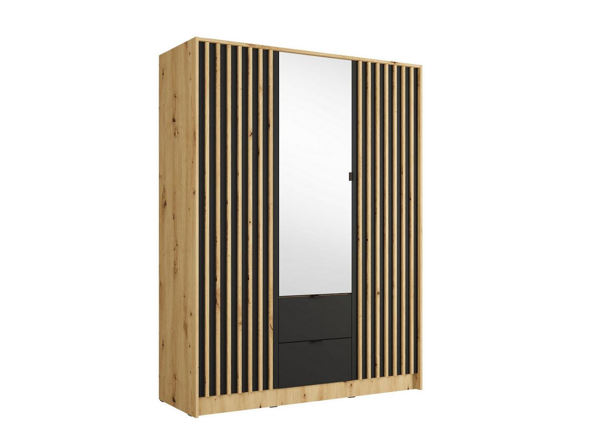 DREHTÜRENSCHRANK SATREN 150,8/200,5/54,5cm 3-türig mit Spiegel Eiche Artisan - Schwarz/Eiche Artisan, Holzwerkstoff (150.8/200.5/54.5cm) - MASSENO