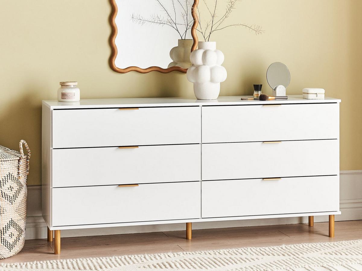 KOMMODE mit 6 Schubladen Weiß Walpole - Weiß, Holzwerkstoff (158/76/40cm) - Beliani