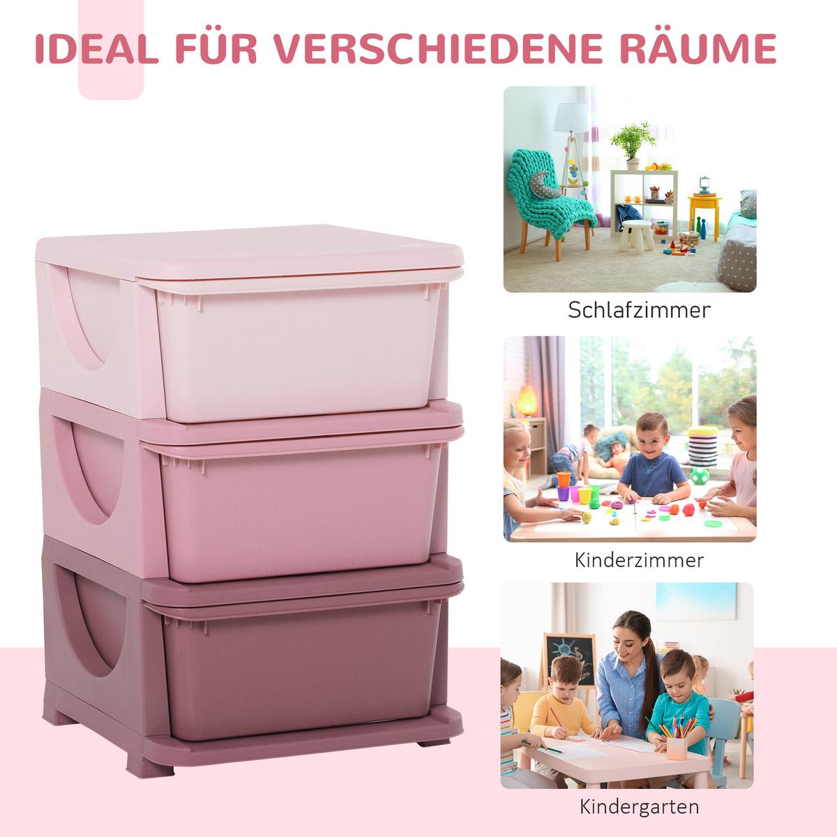 AUFBEWAHRUNGSBOXEN für Kinder, 3 große Schubladen, Kunststoff, Rosa - Rosa, Kunststoff (37/56.5/37cm) - HOMCOM