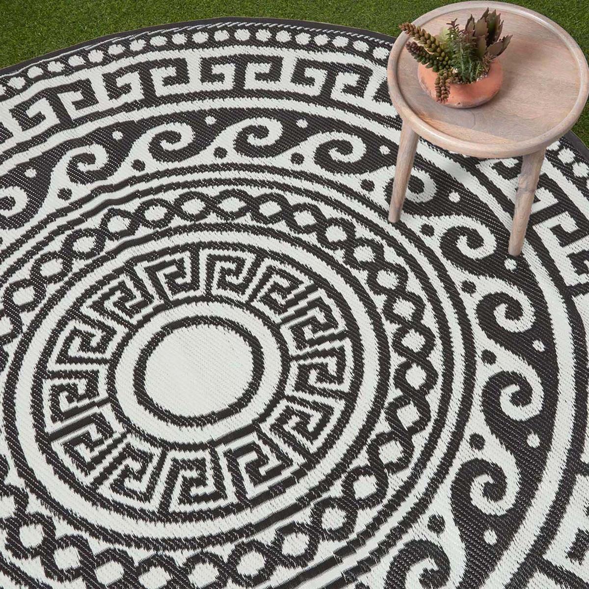 OUTDOORTEPPICH Enid rund mit Ethno-Muster 180 cm - Schwarz, Kunststoff (180/180cm) - Homescapes
