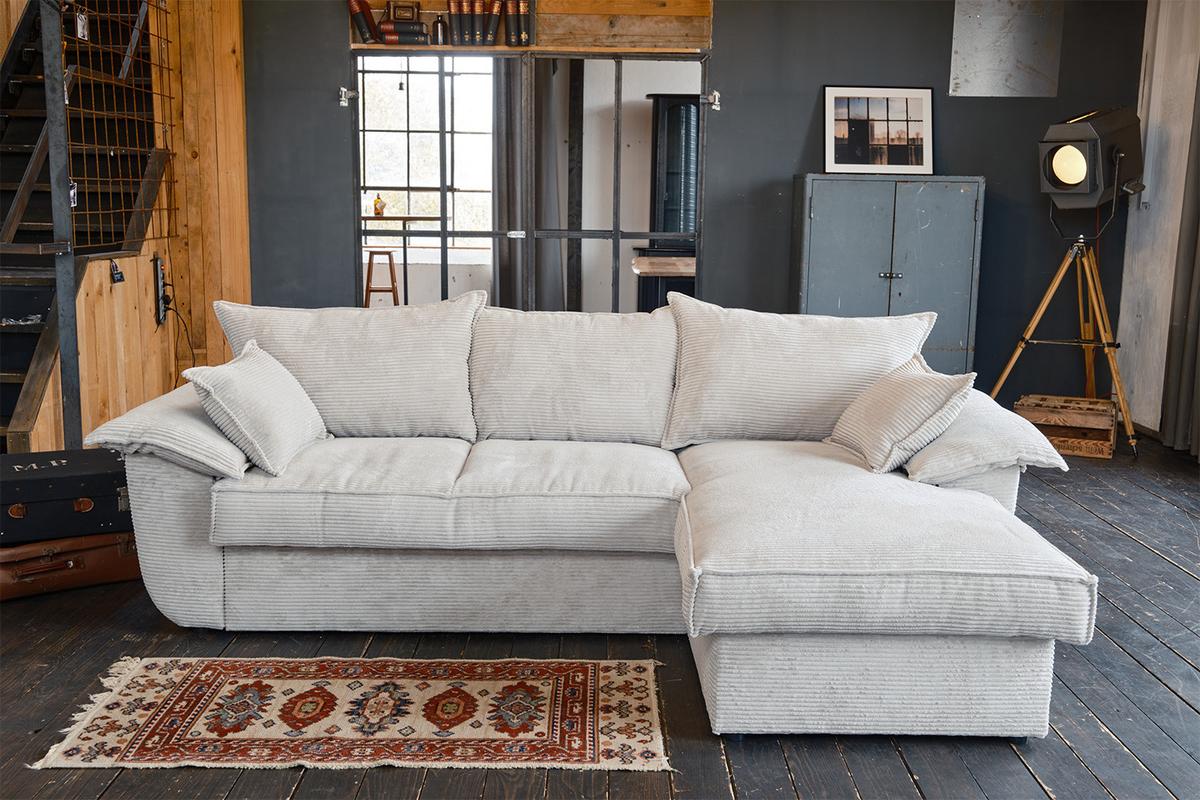 ECKSOFA DAMETO Weiß Cord Mit Schlaffunktion - Schwarz/Weiß, Kunststoff/Textil (266/174cm) - KAWOLA