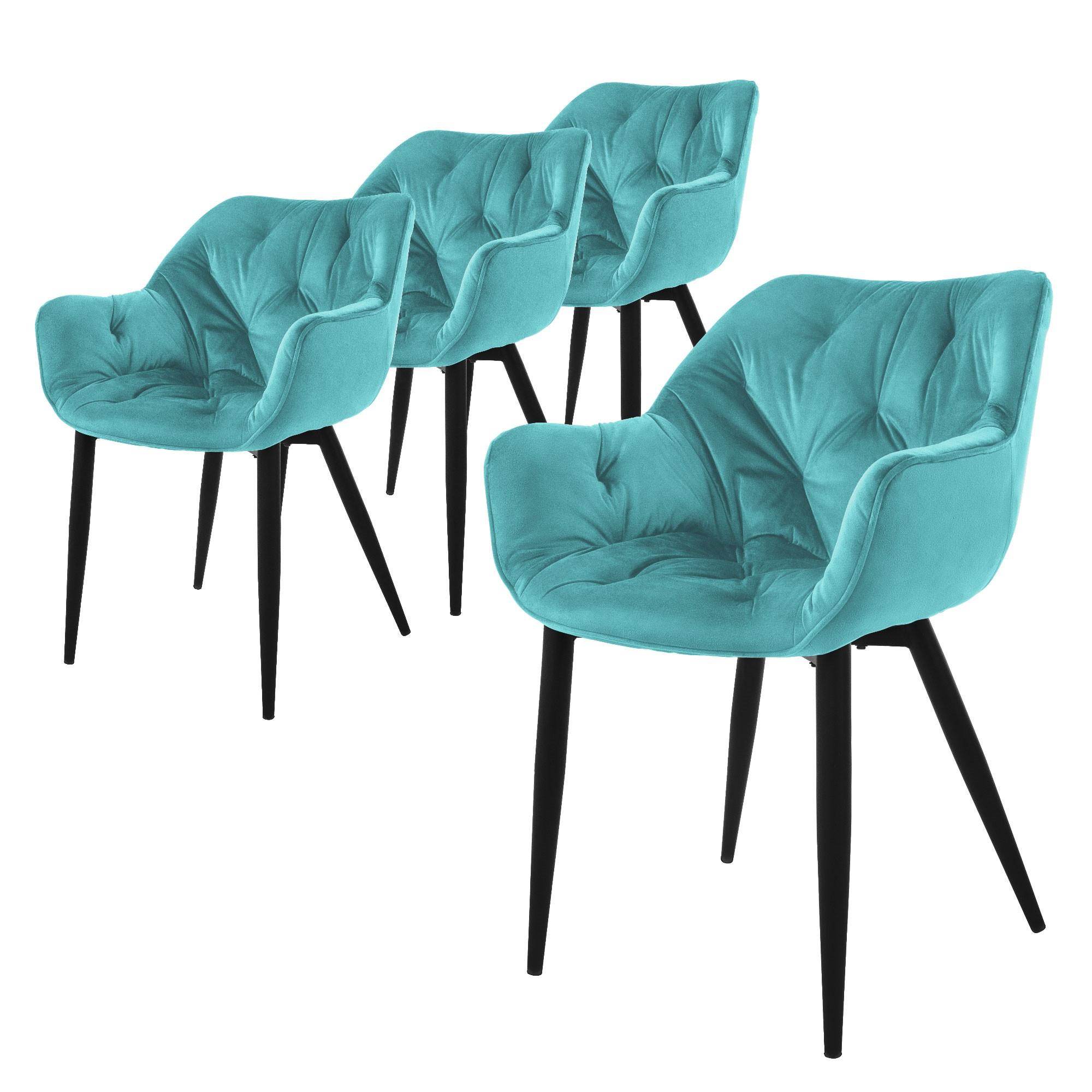 ESSZIMMERSTÜHLE 4er Set Petrol Samt - Blau/Schwarz, Metall (67/83/59cm) - ML-DESIGN