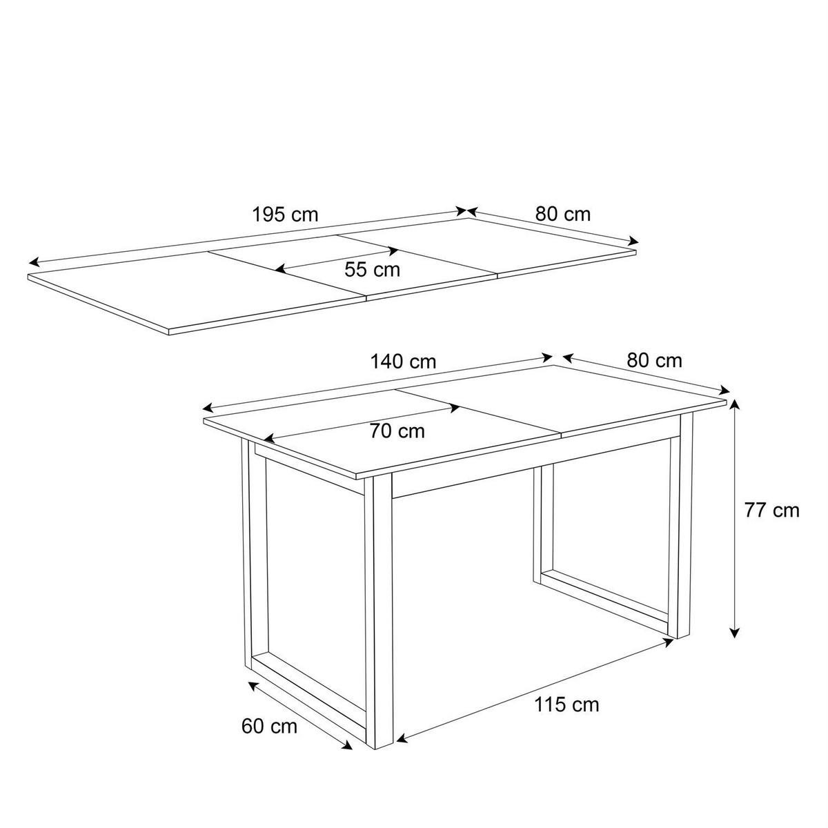 ESSTISCH ARTON II ausziehbarer Tisch 140-195 cm für 6-8 Personen - Schwarz/Weiß, Holzwerkstoff/Metall (140/80/77cm) - Lookway