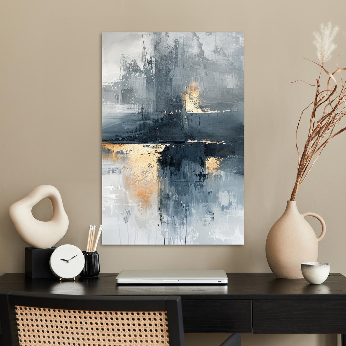 POSTER Kunst - Grau - Gold - Abstrakt Wanddeko 40x60 cm - Dunkelgrau, Papier (40/60/0.1cm) - MuchoWow