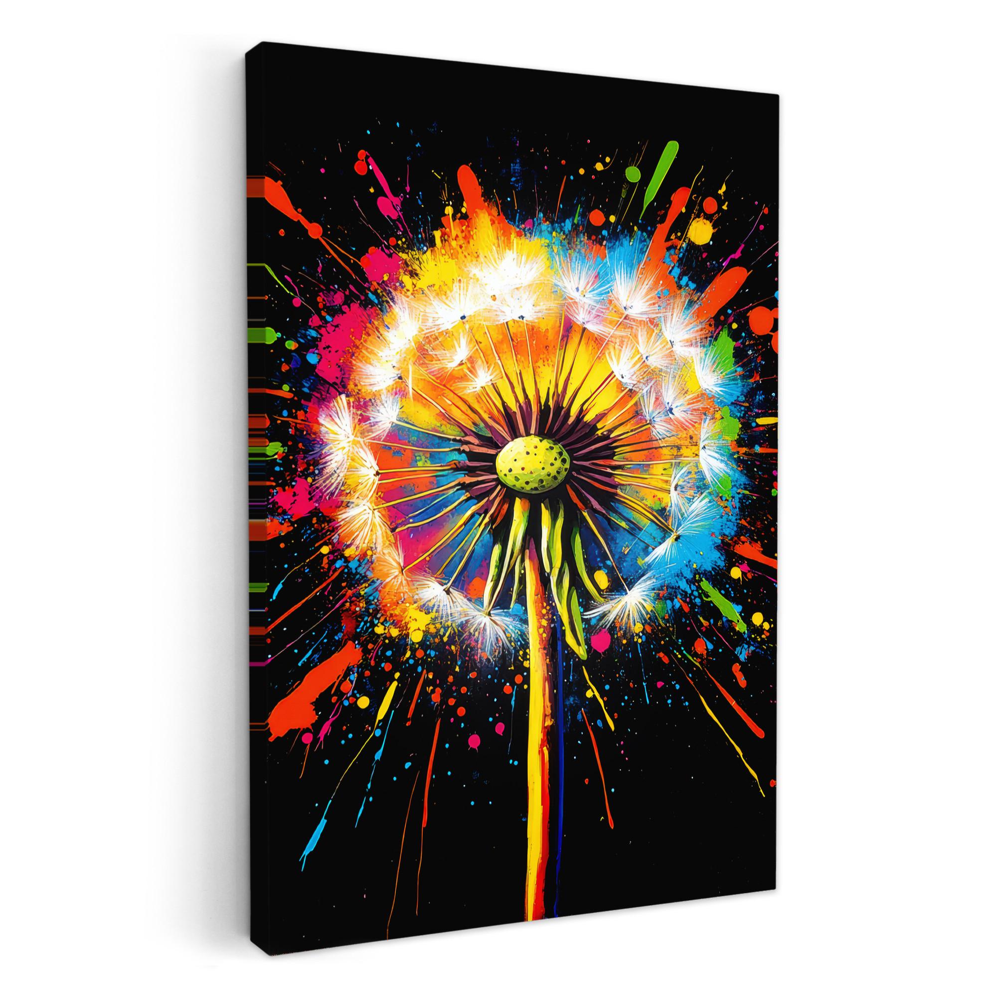 LEINWANDBILD Löwenzahn - Graffiti - Farbenfroh - Blumen - Natur Deko XXL 80x120 cm - Multicolor, Textil (80/120cm) - MuchoWow